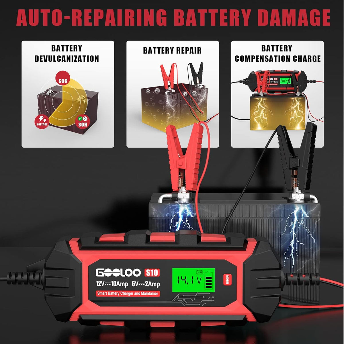 10-Amp 6V 12V Fully Automatic Battery Charger Maintainer, Pack of 2 B9324