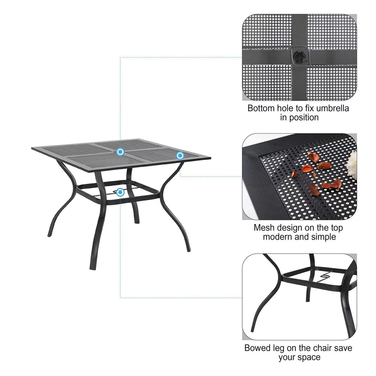 5 Pcs Outdoor Patio Metal Dining Set Swivel Chairs and Square Table G391541