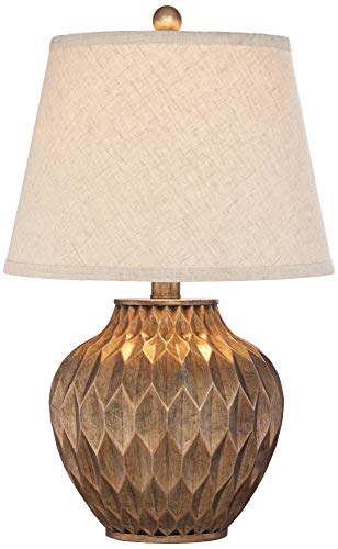 22" High Warm Bronze Brown Fabric Drum Shade Accent Table Lamp G648435