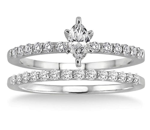 0.50 Carat Bridal Set with Marquise Cut Diamond in 10k White Gold Y4727