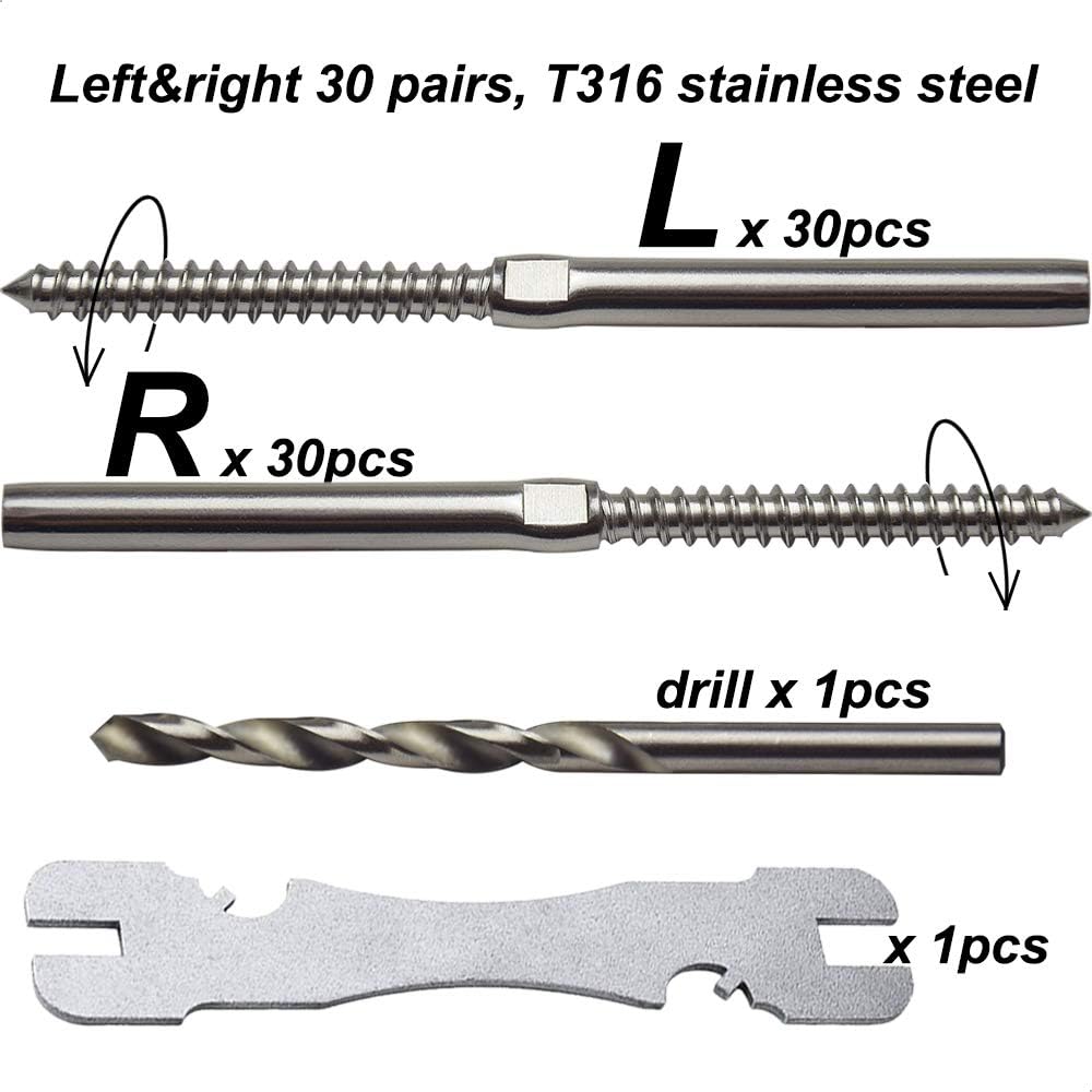 3/16 T316 Stainless Steel Cable Railing Hardware Kit 30 Pairs K665