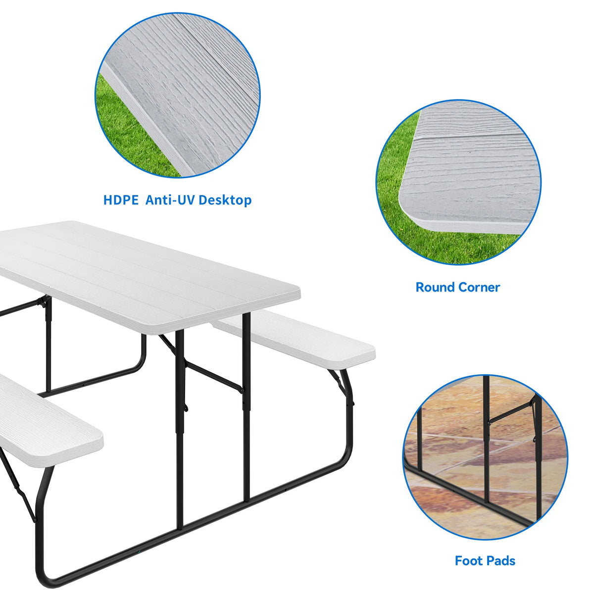 Heavy Duty Folding Picnic Table and Bench White D779889
