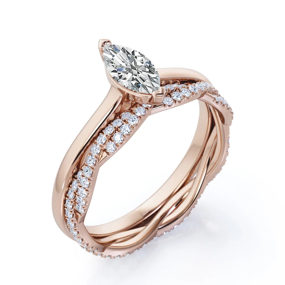 1.75 Carat Marquise Cut Solitaire Engagement Ring with Infinity Wedding Band Bridal Set in 18K Rose Gold Plating over Silver Y51404