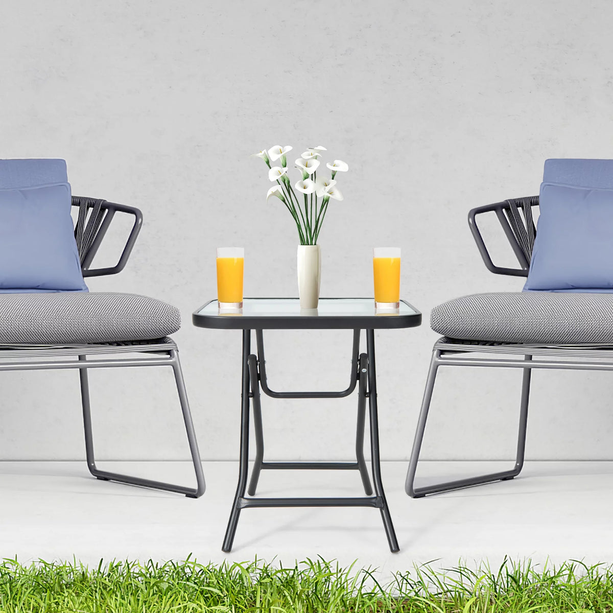 18'' Foldable Square Patio Side Table with Tempered Glass Top L7413