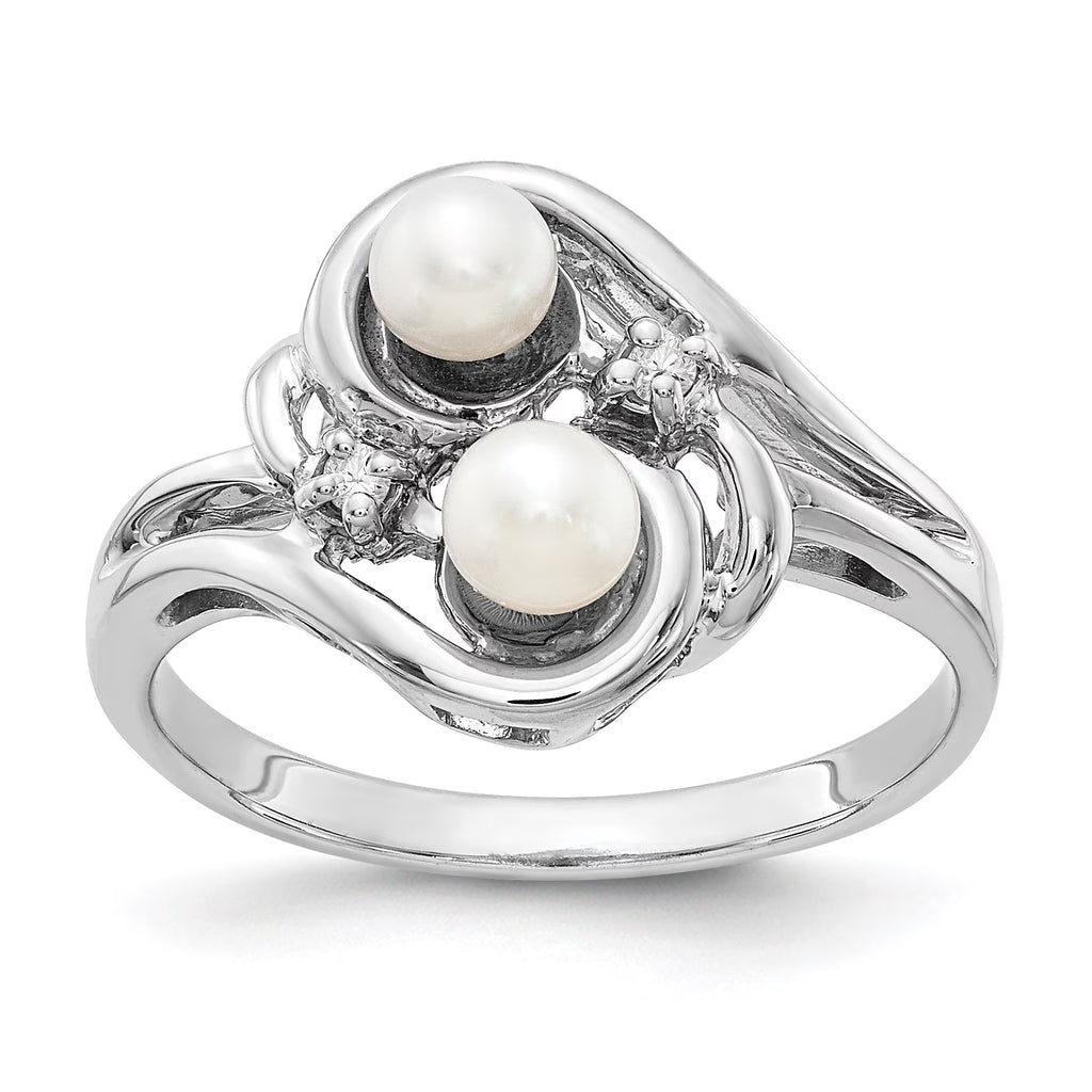 14k White Gold 4mm Cultured Pearl Diamond Ring Z6291