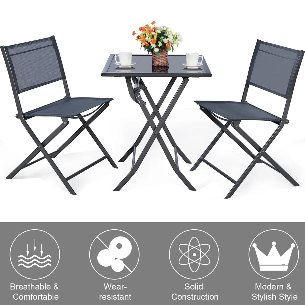 3 Pc Folding Bistro Set Outdoor Patio Furniture O90097