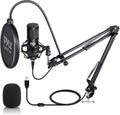 Black Cardioid Condenser USB Microphone with Boom Arm Stand and Pop Filter F56527