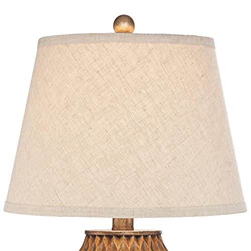 22" High Warm Bronze Brown Fabric Drum Shade Accent Table Lamp G648435