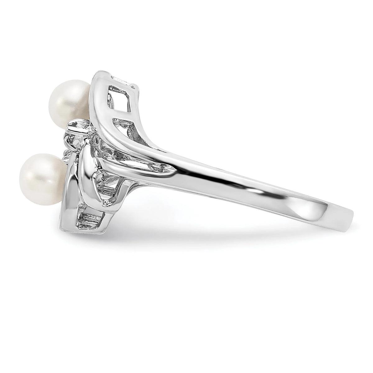 14k White Gold 4mm Cultured Pearl Diamond Ring Z6291