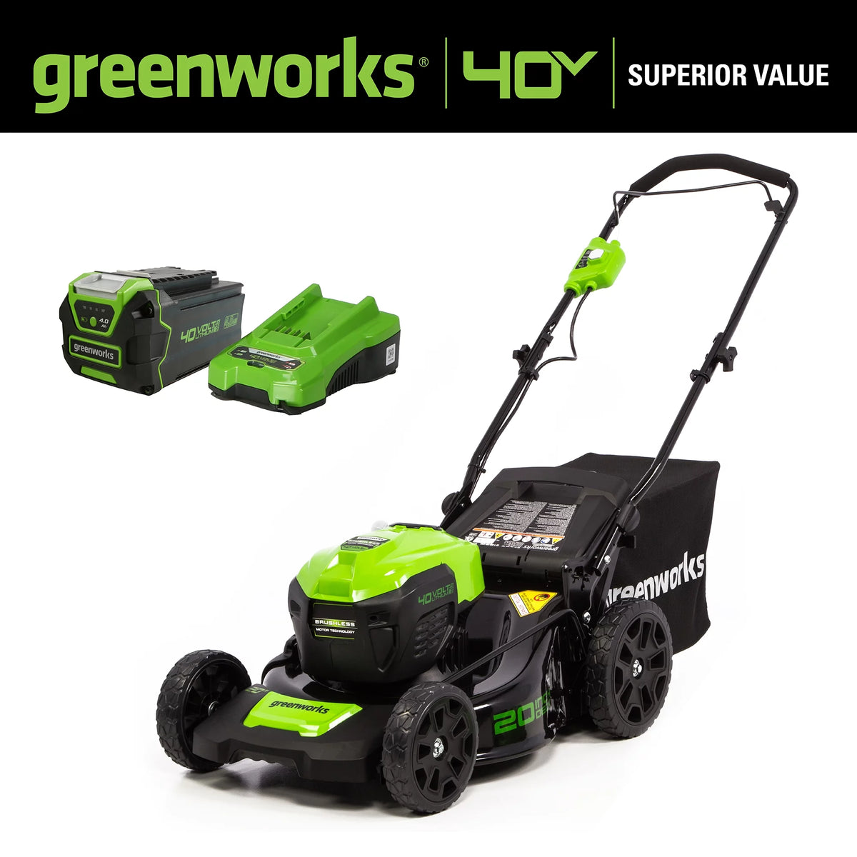 40V 20 Brushless Push Lawn Mower with 4.0 Ah Battery & Quick Charger H17983