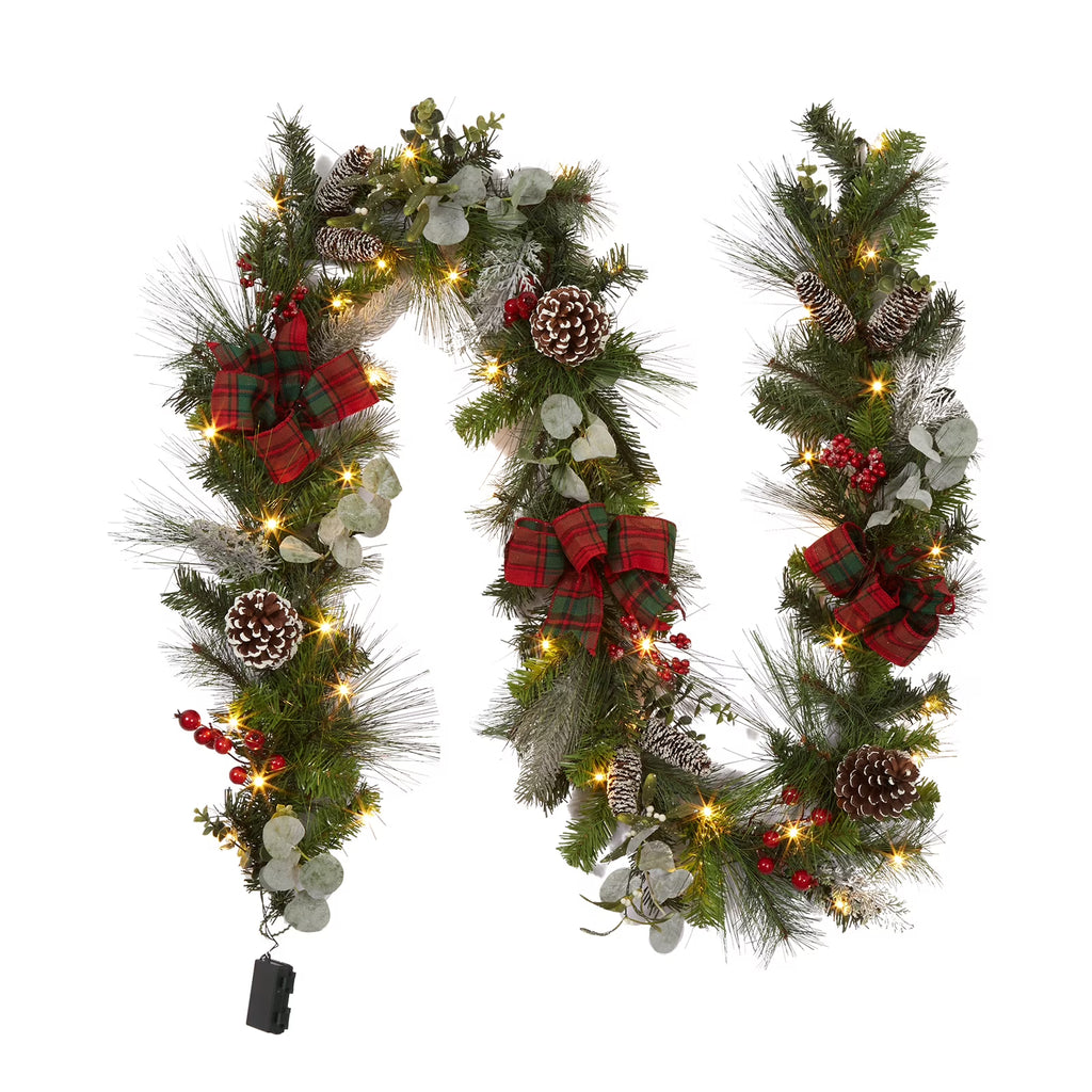 Red Green 9 ft Christmas Garland with 40 LED Lights D870031