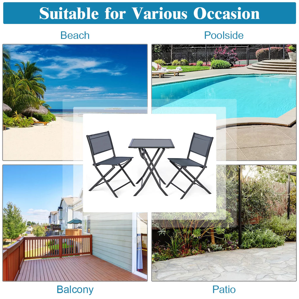 3 Pc Folding Bistro Set Outdoor Patio Furniture O90097