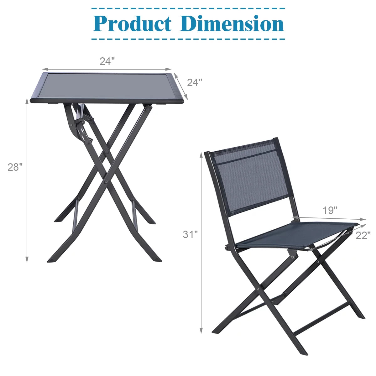 3 Pc Folding Bistro Set Outdoor Patio Furniture O90097