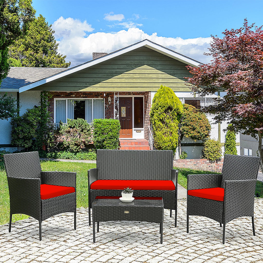 4 Pcs Outdoor Rattan Furniture Set with Turquoise Cushion A86563