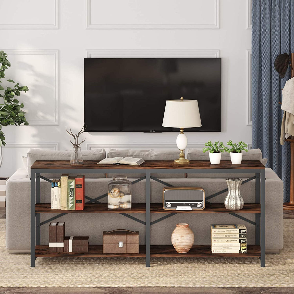 70.9" 3-Tier Industrial Console Sofa Table with Storage Shelves Z7954