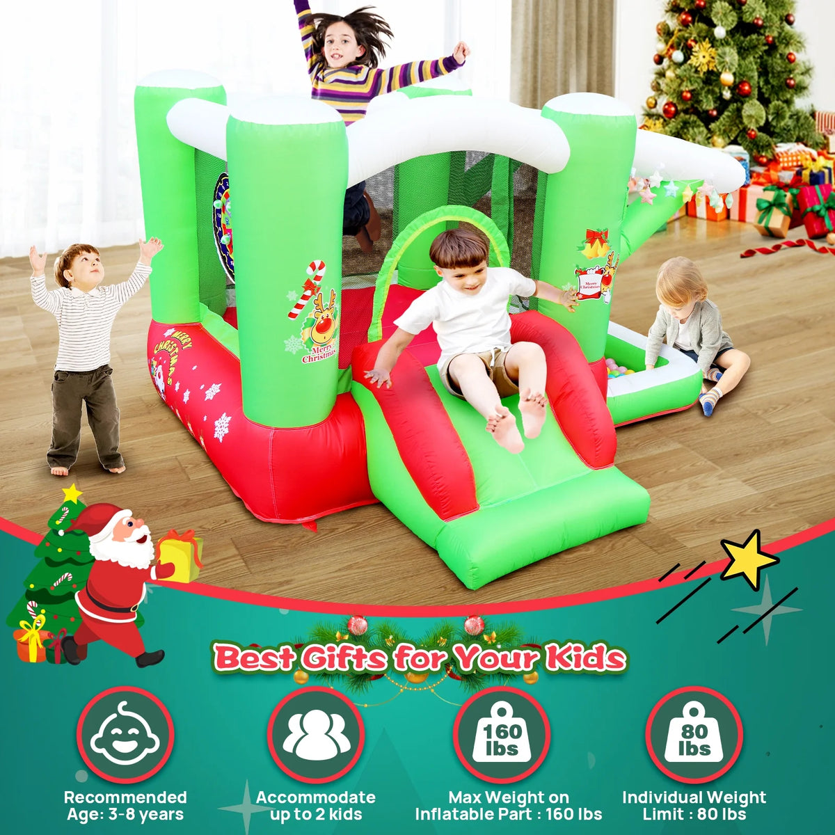 Inflatable Bouncy Castle with Blower, 80" x 91" Play Area, 55" Tall N458323