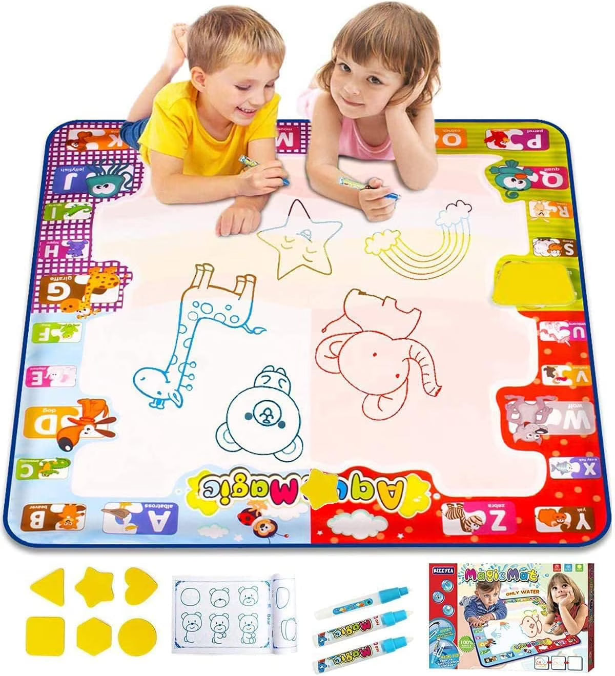 Water Doodle Mat, 30" X 30", 4 Pens, Drawing Molds Booklet Included L101998