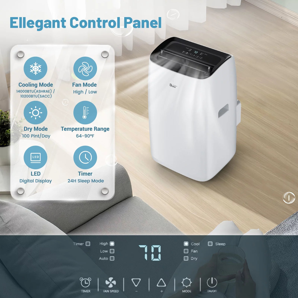 14000 BTU Portable Air Conditioner with Dehumidifier and Cooling Fan U8085