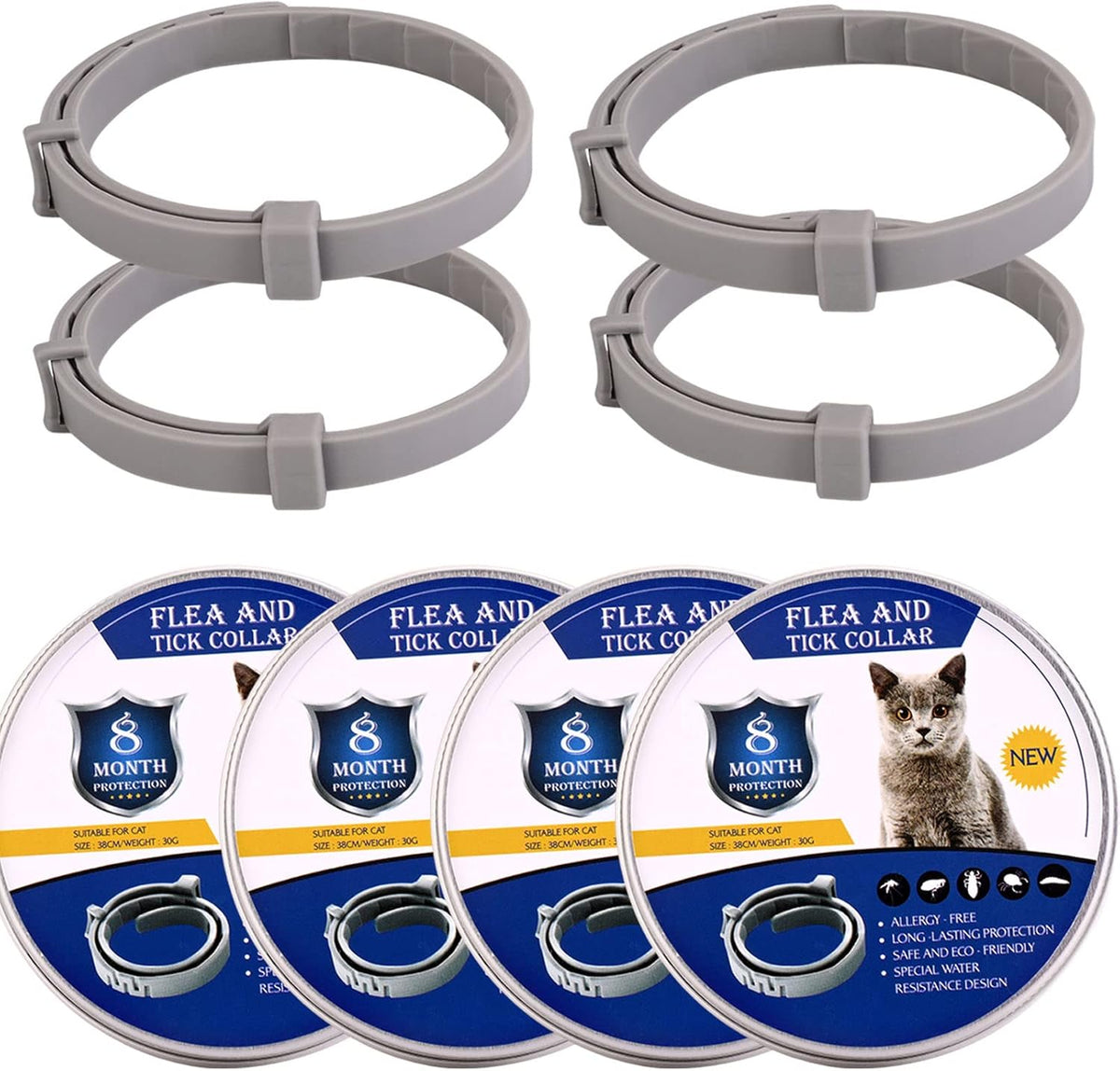 Flea and Tick Collar for Cats Small Size 4 Pack 38cm 8 Month Protection B513