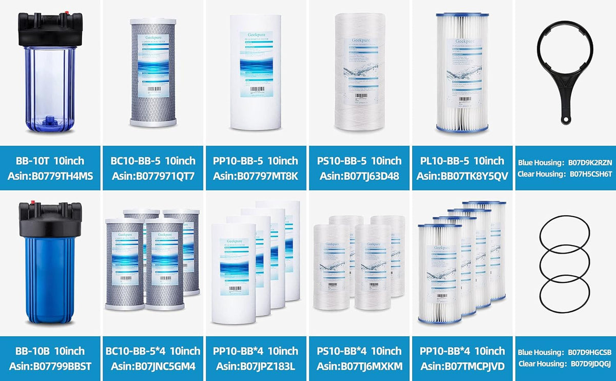 10 Inch Whole House Replacement Water Filters Set with PP Sediment and Carbon Block M841229
