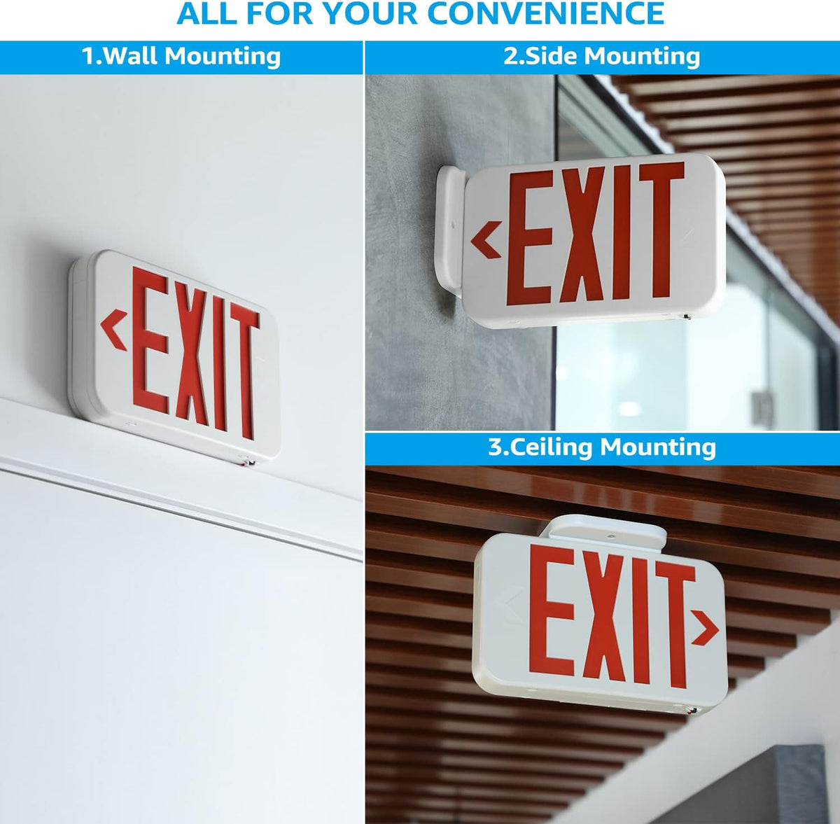 LED Exit Sign with Battery Backup, Double Face, Hardwired, Pack of 6 R1633