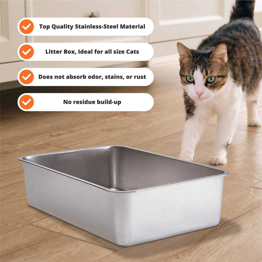 Stainless Steel Cat Litter Box With High Sides G357
