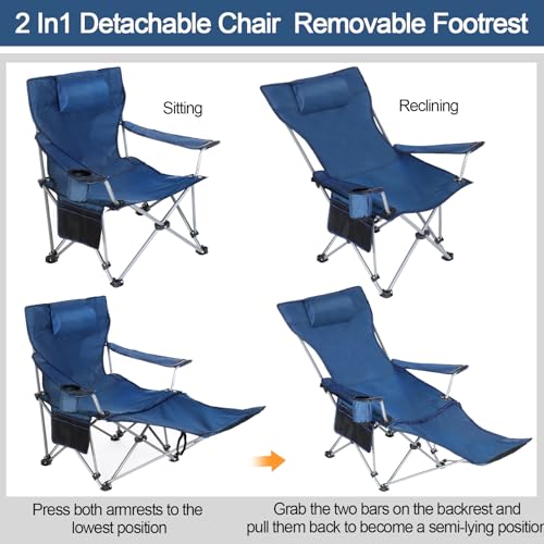 Blue Reclining Camping Chair with Foot Rest and Umbrella Y17244