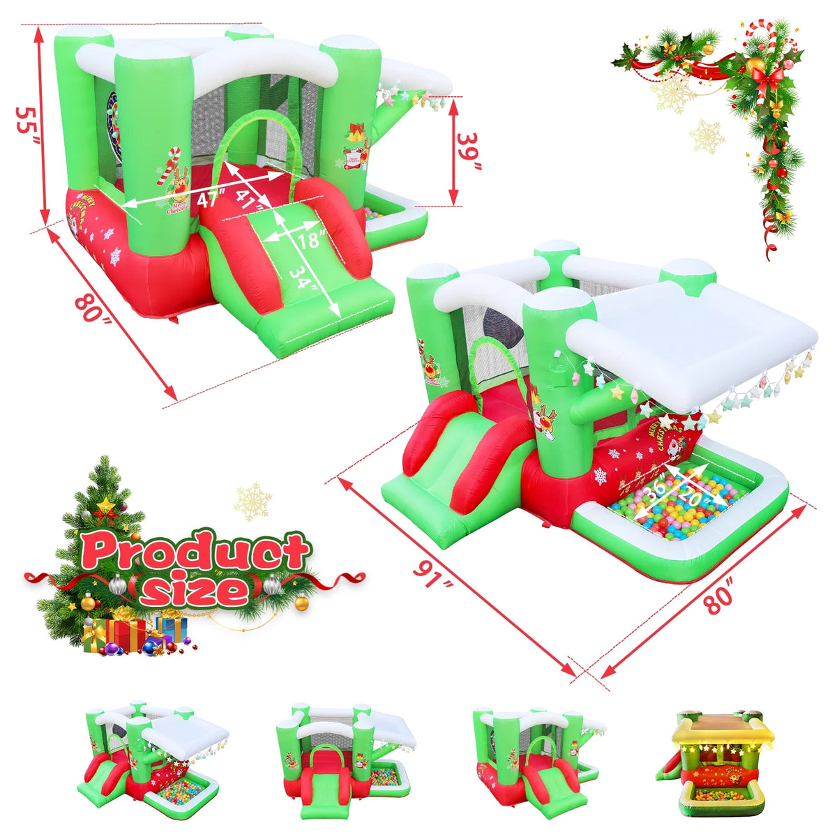 Inflatable Bouncy Castle with Blower, 80" x 91" Play Area, 55" Tall N458323