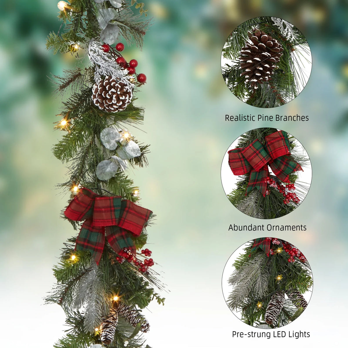 Red Green 9 ft Christmas Garland with 40 LED Lights D870031