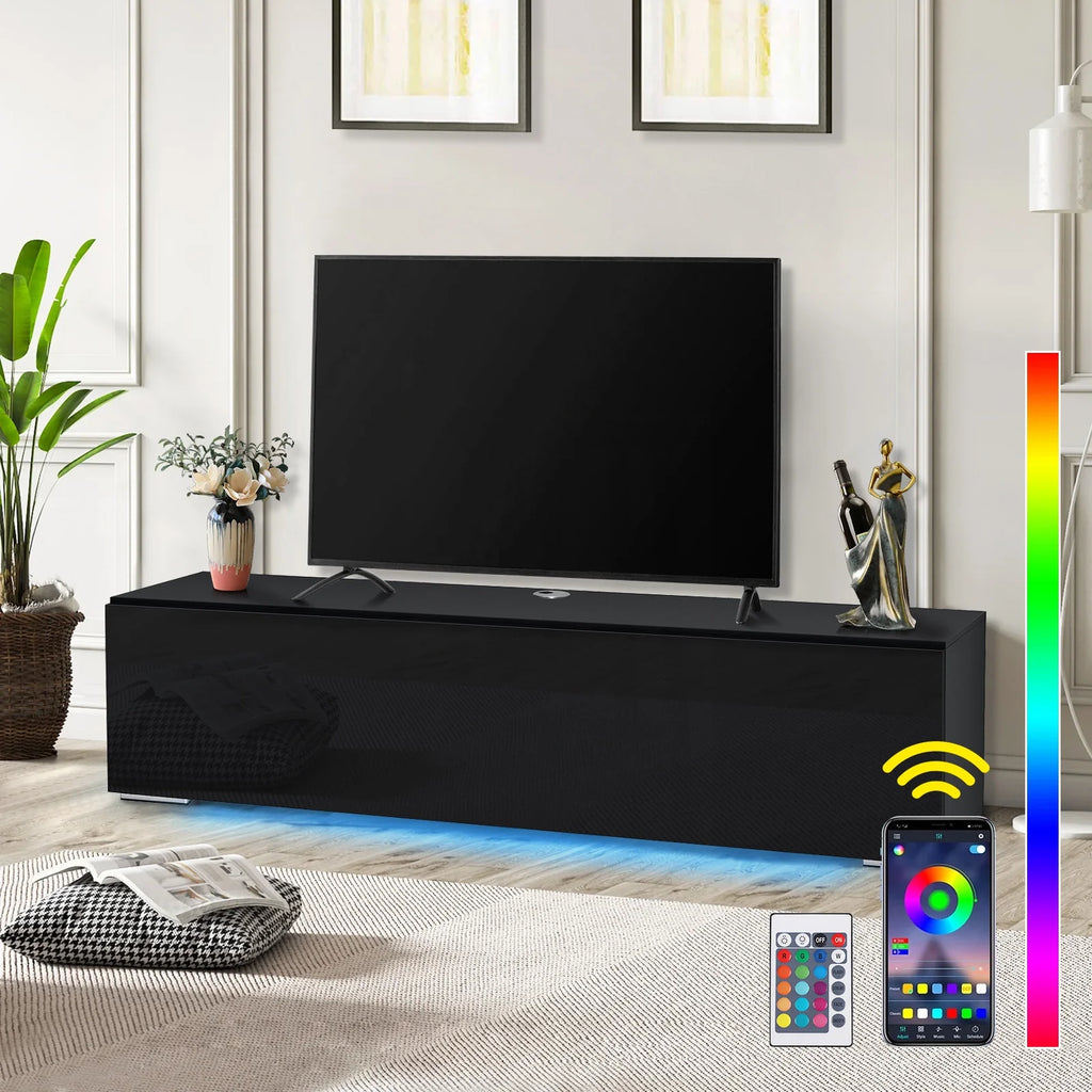 White Floating TV Stand with LED Lights and Storage D3085
