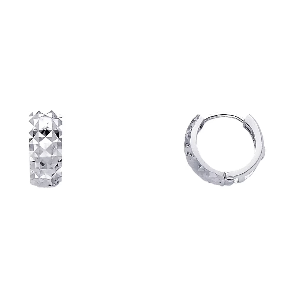 14k White Gold Diamond Cut Huggies Hoop Earrings 7mm x 5mm U710