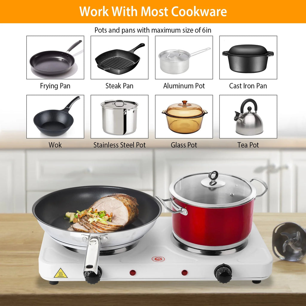 Electric Double Burner Portable Cooktop Countertop Dual Flat Burner Hot Plate Kitchen Cooker Stove with 5 Gear Temperature Control U91491