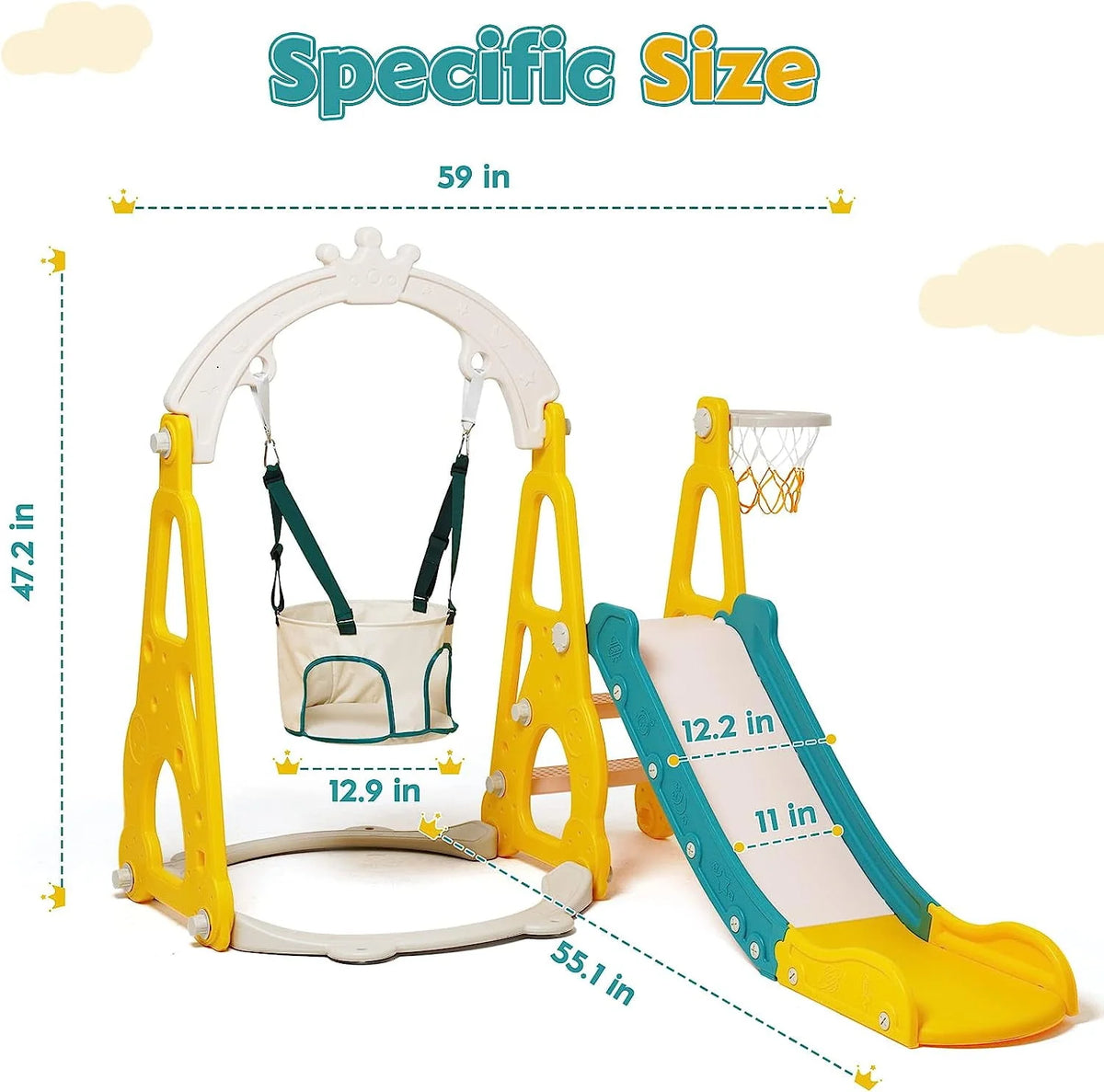 4 in 1 Toddler Swing and Slide Playset with Climber and Basketball Hoop O29259