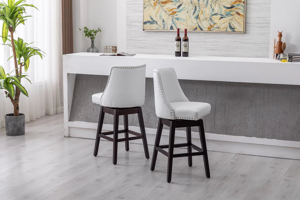27.5 Inch Swivel Bar Stool Set of 2 White Faux Leather K17511