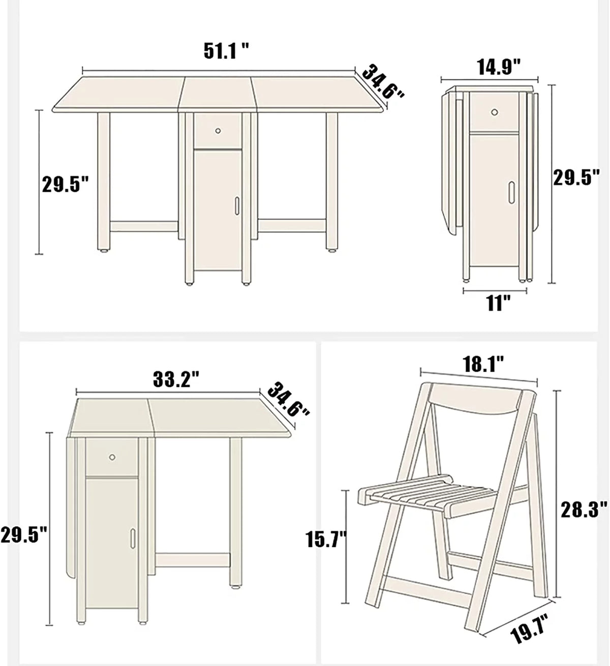 Solid Wood Drop Leaf Dining Table Set 5 Pieces Z91323
