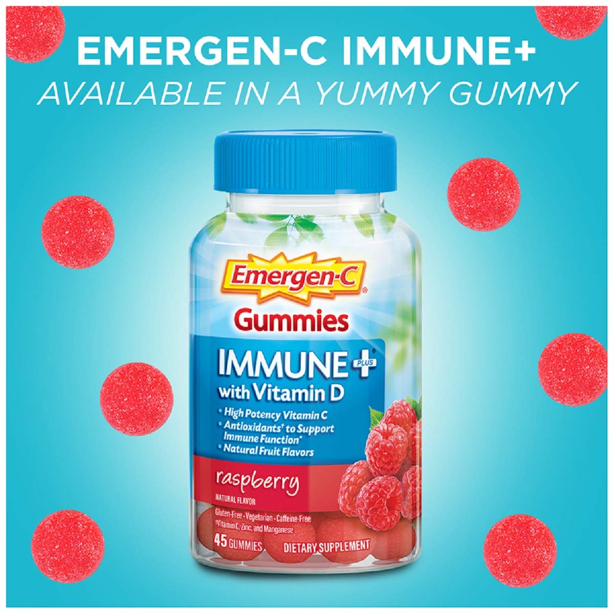 Vitamin D Plus 750 mg Vitamin C Raspberry Flavor Gummies - 45 Count H638