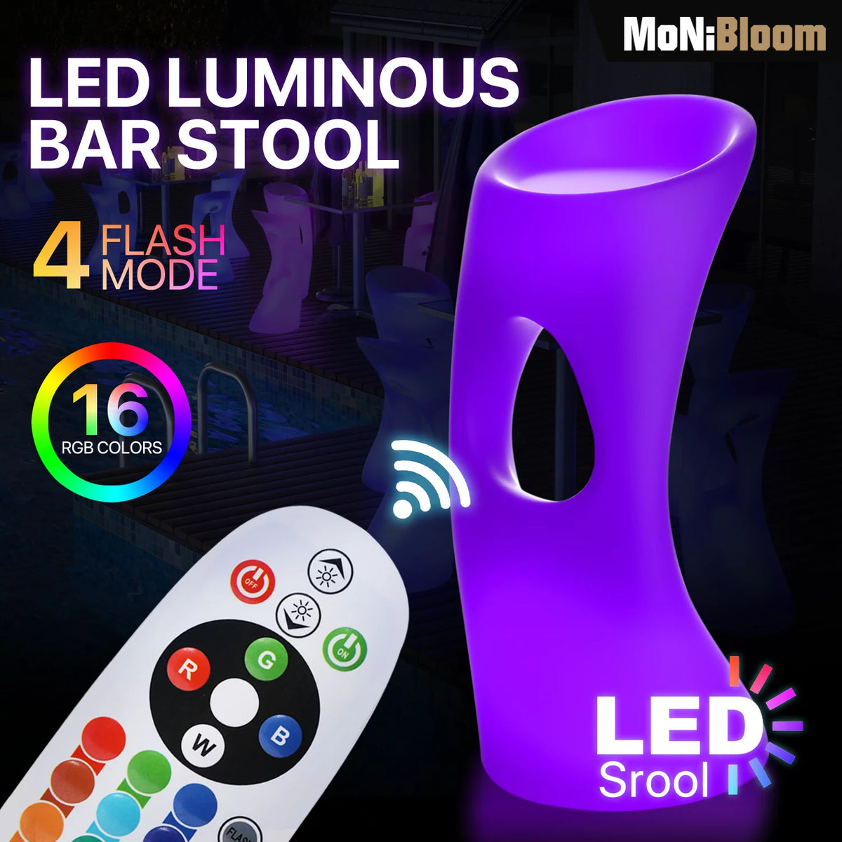 32-inch RGB LED Bar Stool with Remote T884
