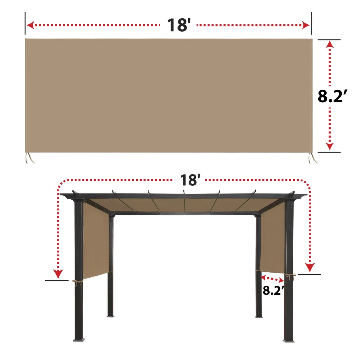 18' L x 8.2' W Replacement Canopy Top Cover for Pergola R746559