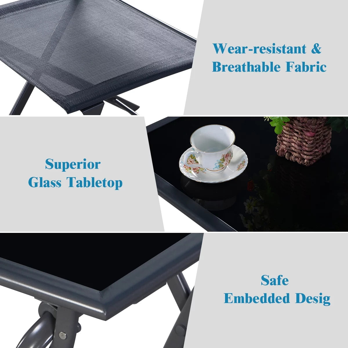 3 Pc Folding Bistro Set Outdoor Patio Furniture O90097
