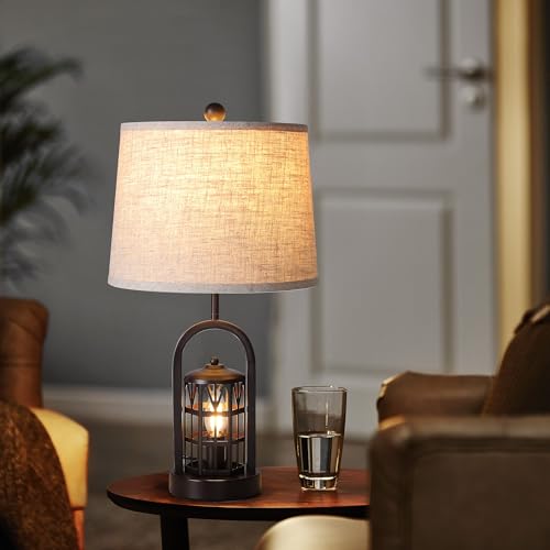 23" Rustic Table Lamp Set of 2 with Night Light, Brown B1258