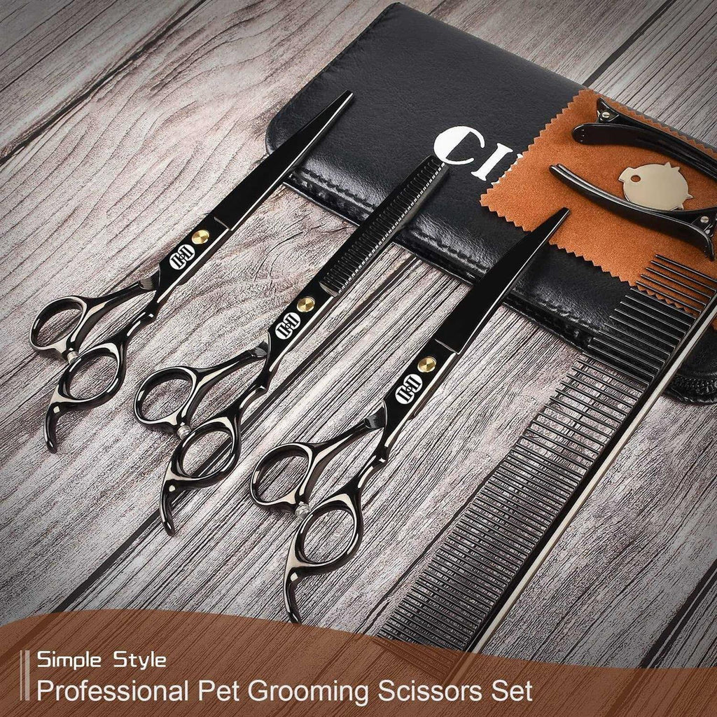 7 Inch Dog Grooming Scissors Kit with Curved Scissors F14409