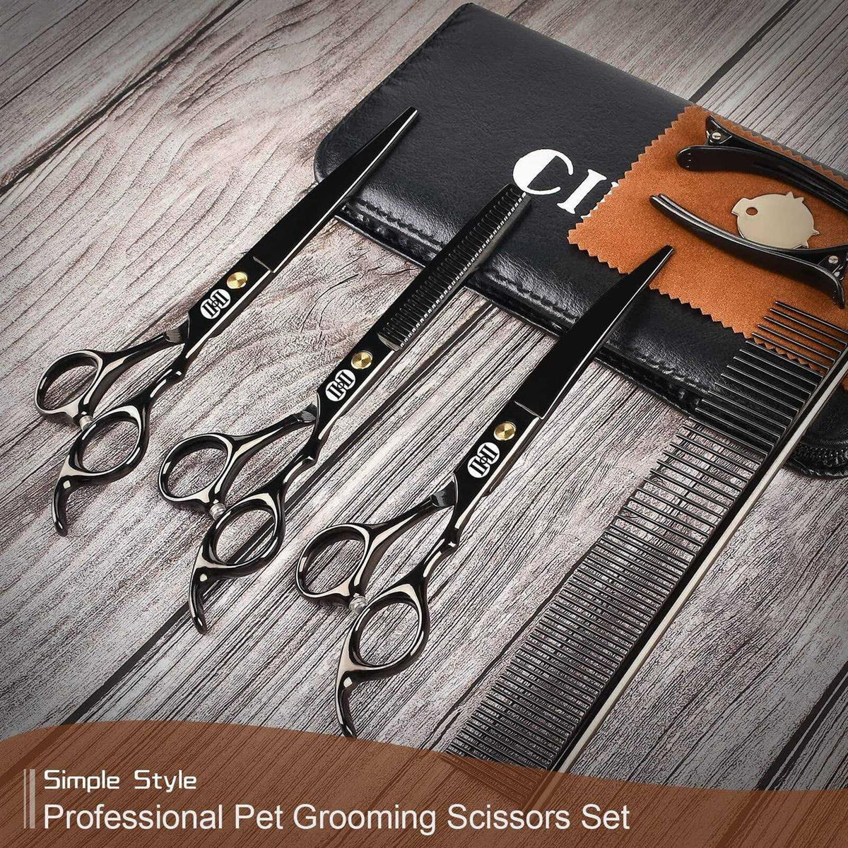 7 Inch Dog Grooming Scissors Kit with Curved Scissors F14409