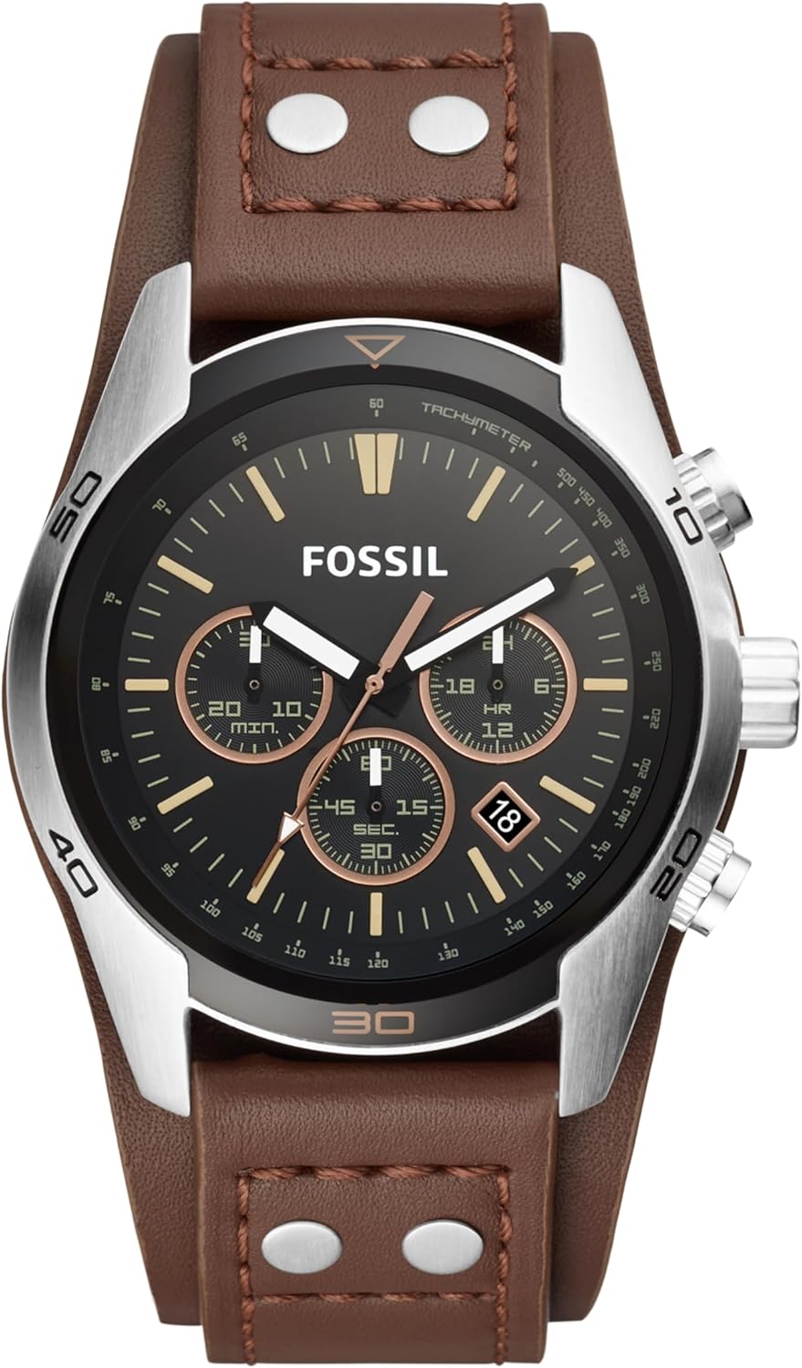 Silver Stainless Steel and Leather Chronograph Watch K94040