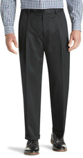 Black Pleated Front Twill Casual Pant Q26070
