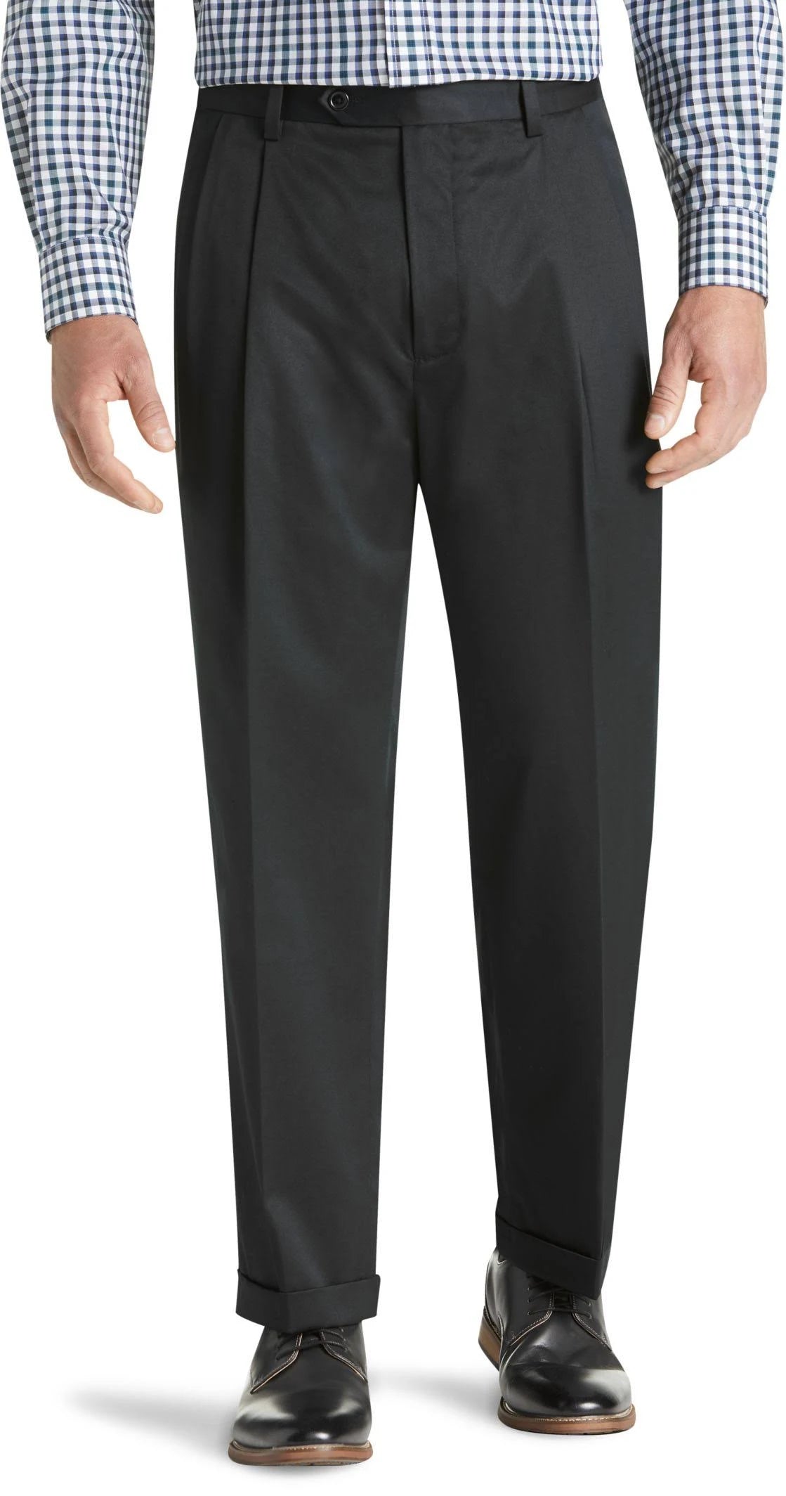 Black Pleated Front Twill Casual Pant Q26070