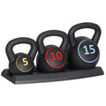3 Piece 5lb 10lb 15lb Kettlebell Set with Storage Rack V8163