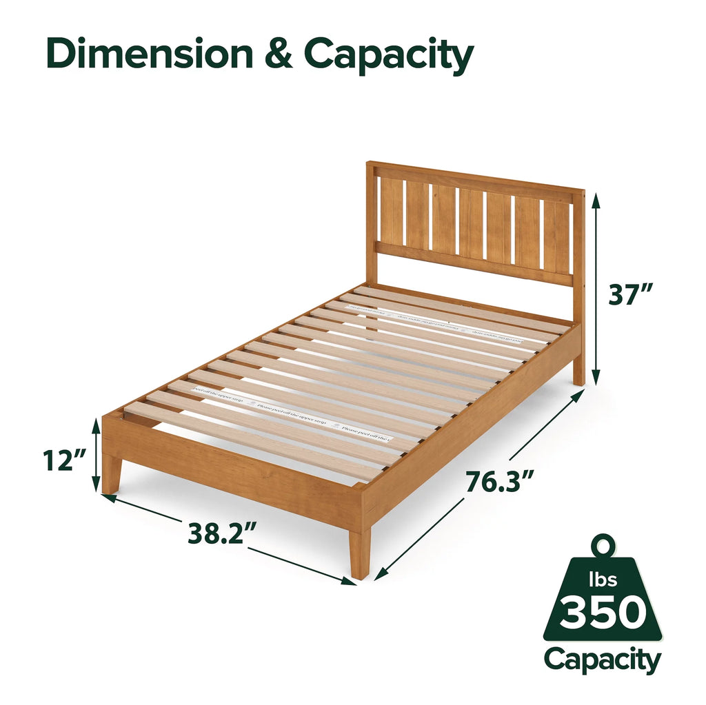 Twin Wood Platform Bed with Headboard B8230