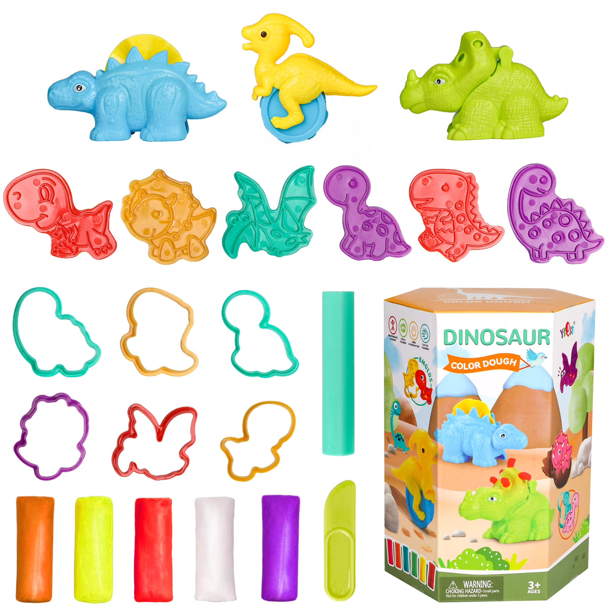 22 Pcs Play Dough Set with Dinosaur Molds I96346