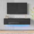 White Floating TV Stand with LED Lights and Storage D3085