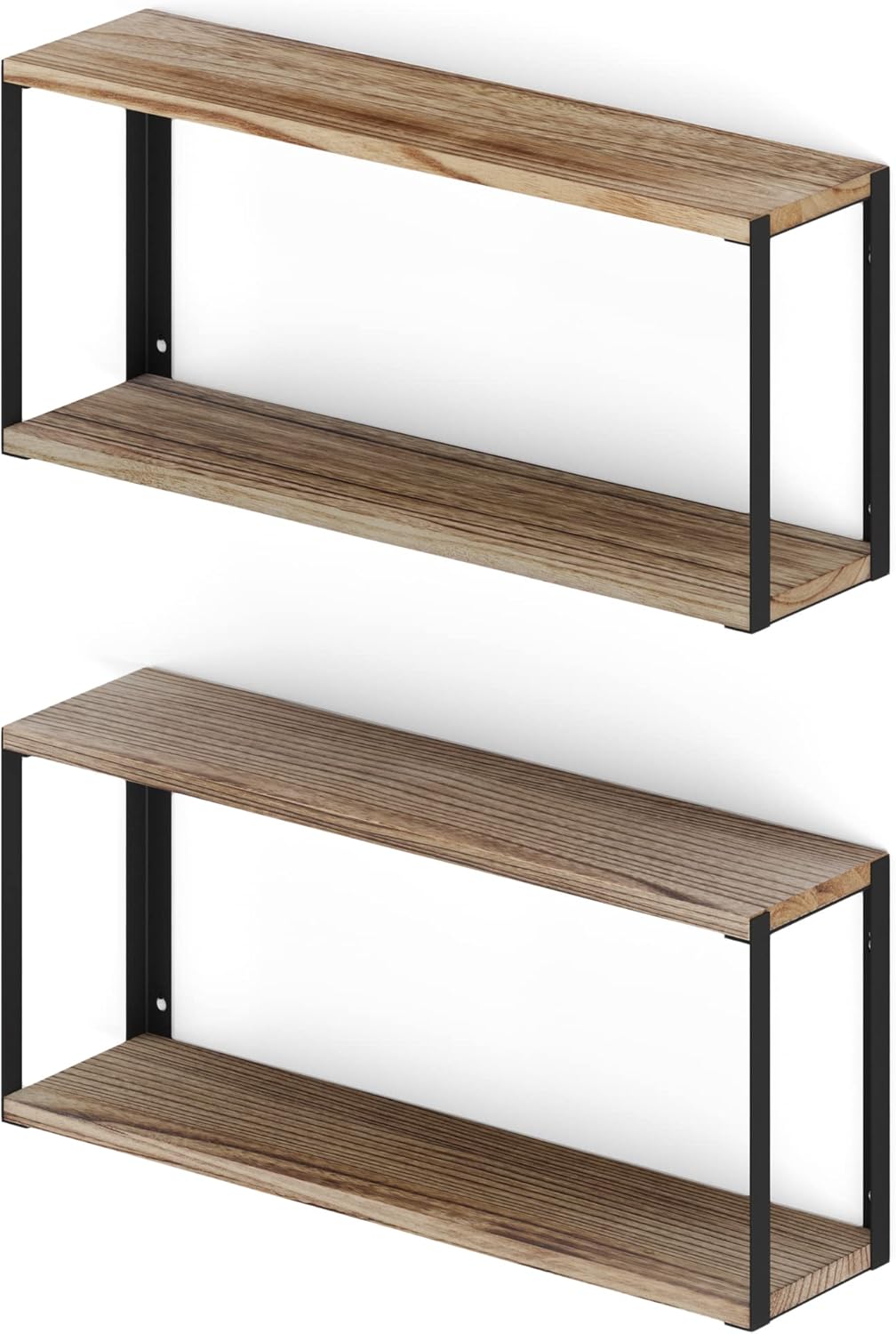 Wood Floating Shelves 24x6 2 Tier Set of 2 Burned Finish G878